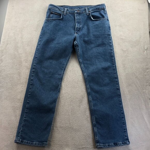 Wrangler Mens Jeans 34x30 Relaxed Fit Blue Denim Straight Leg Classic Casual - Picture 13 of 14